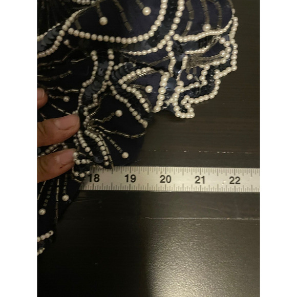Vintage Laurence Kazar Womens Top Large Navy Silk Beaded Sequin Art Deco Wacky - Picture 5 of 7
